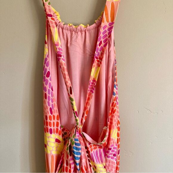 NEW FARM Rio Mixed Pink Prints Maxi Dress Fruit Tiered Crossback Belt Size L - Picture 13 of 16